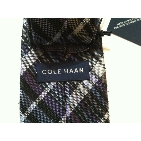 COLE HAAN MENS NEW CHARCOAL 100%SILK PLAID CLASSIC NECK TIE WIDTH: 2 7/8" - Picture 2 of 2